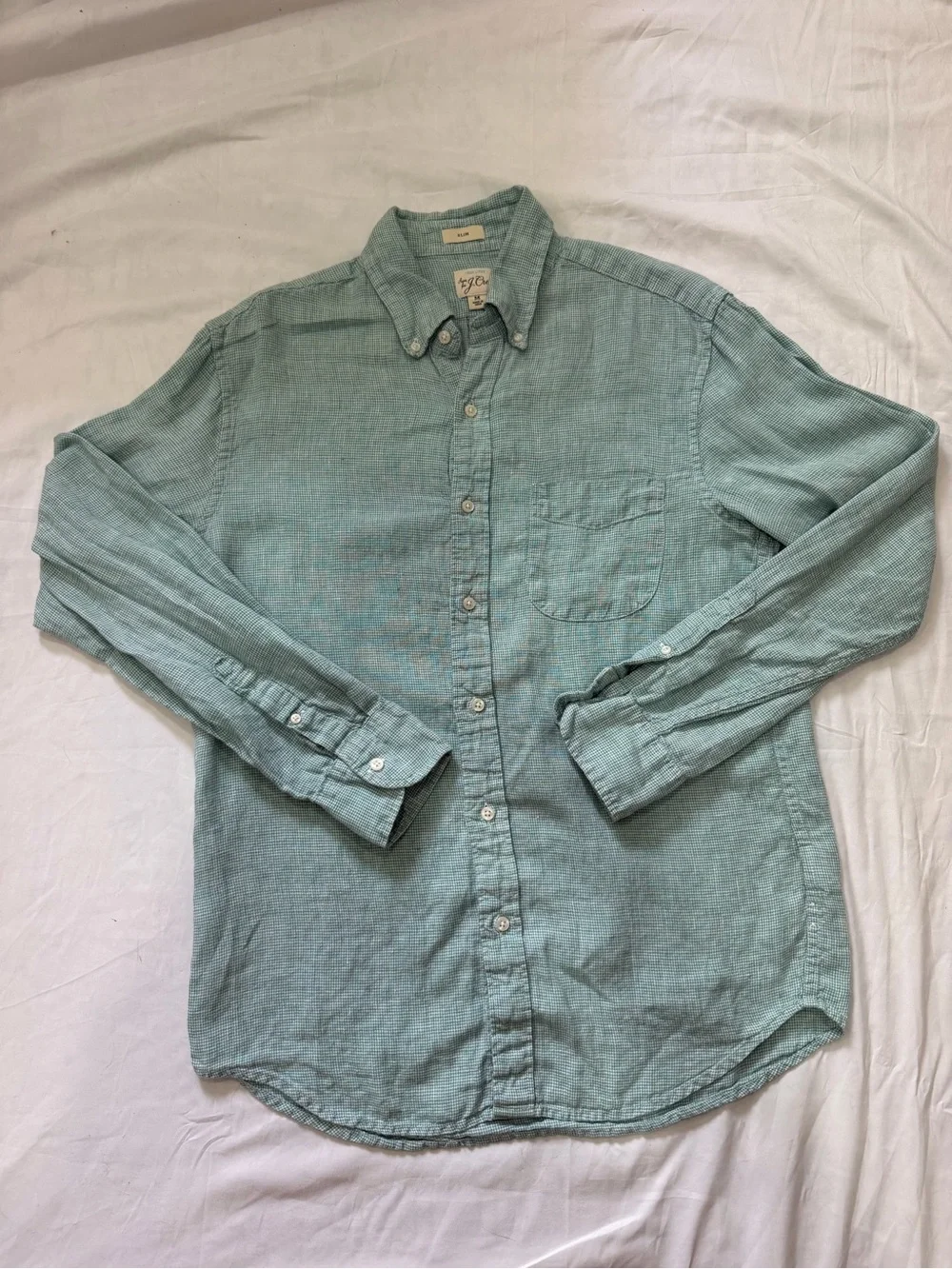 J. Crew Slim Baird Mcnutt Green Irish Linen Button Up Long Sleeve Mens M